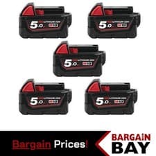 Image of Genuine Milwaukee 5 x M18B5 Red Lithium-Ion 18V 5Ah Battery Pack of Five