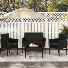 Image of 4-Piece Garden Sofa Set Wicker Rattan Patio Furniture Set Outdoor, Table & Sofas