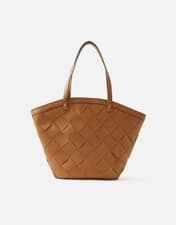Image of Monsoon Accessorize Cross-weave tote bag brown handbag weekender work smart tan 