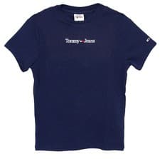 Image of Tommy Jeans Womens T Shirt Slim Fit Navy Blue TJW Serif Linear Twilight Navy