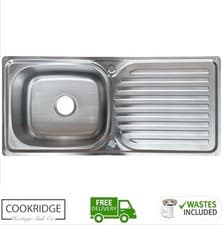 Image of Stainless Steel Kitchen Sink 1.5 or 1.0 Inset Bowl Reversible Drainer + Waste