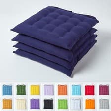 Image of Dining Chair Seat Pads 100% Cotton Square Thick Booster Cushion Plain with Strap