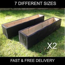 Image of 2x Black Garden Planters Window Box Veg Herb Flower Planters -Fast&Free Delivery