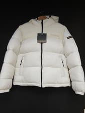Image of Napapijri Geographic Hooded Puffer Jacket Cream White Winter Down-Style