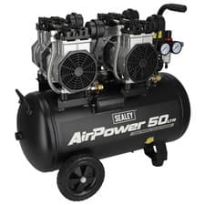 Image of Sealey SAC5001S  50L Low Noise Oil Free Direct Drive Air Compressor 2 x 2hp