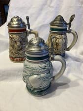 Image of 3- Avon Endangered Species Steins 1990-1992 Jaguar, Elephant, Whale 5.5” Tall