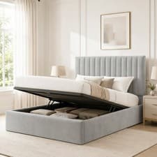 Image of Low Profile Ottoman Storage bed Frame Upholstered Plush Velvet - Lined Headboard