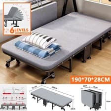 Image of Portable Folding Guest Bed Adjustable Single Sleeper Bed with Mattress & Wheels