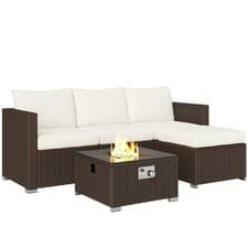 Image of Outsunny 4 Seater Rattan Sofa Set with Footstool Thick Cushions Brown Cream