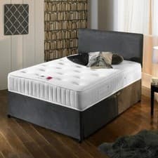 Image of 4FT SMALL DOUBLE VELVET BED CHARCOAL PLUSH MEMORY BED DIVAN BASE MEMORY MATTRESS