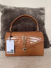 Image of LOVE MOSCHINO CROC HAND BAG BRAND NEW WITH TAGS TAN