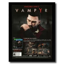 Image of 2018 Vampyr Framed Print Ad/Poster PS4 Xbox One PC Vampire Video Game Wall Art
