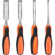 Image of 4 Piece Wood Chisel Set Work Professional CR-V Steel Grip Striking Cap Bevel