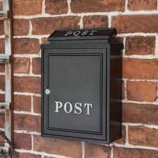 Image of 'Norfolk' Black Wall Mounted Post Box With Silver Text - Locking Letter Mail Box