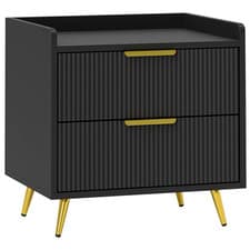 Image of 2 Drawer Modern Nightstand End Side Table White with Gold Legs Bedroom Storage
