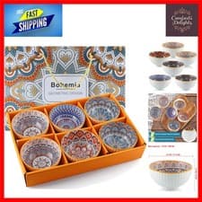 Image of Elegant Bohemian Ceramic Serving Bowls, Versatile 10oz Dessert Snack Soup Ric...