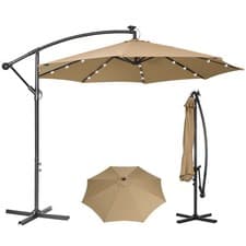 Image of 3M Garden Cantilever Parasol w/ LED Lights Sunshade Banana Hanging Tilt Crank