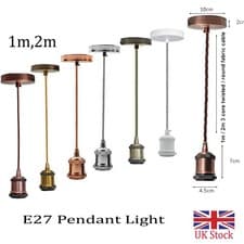 Image of 1 m, 2m Ceiling Light Fitting E27 Vintage Industrial Pendant Lamp Bulb Holder UK