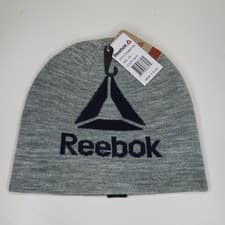 Image of Reebok Men's Beanie Hat Heather Gray with Blue Logo - One Size MSRP $30