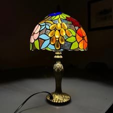 Image of Tiffany Dragonfly Style Table Lamp 10 inch Handmade Stained Glass Multicolor UK
