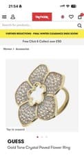 Image of BNWT GUESS Gold Tone Crystal Paved Flower Ring