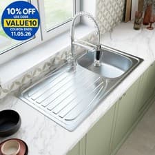Image of Stainless Steel Single Bowl Inset Kitchen Sink Left Hand Modern Drainer Wastes