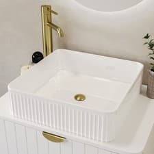 Image of White Square Fluted Countertop Basin 410mm - Oregon OREGW410