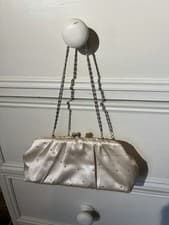 Image of Dune London Champagne Satin Pleated Crystal Clutch Bag. VGC