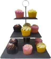 Image of 3 SQ Tier Natural Slate Cake Stand Afternoon Tea Wedding Plates Party Tableware