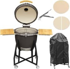 Image of 22" Ceramic Kamado BBQ Grill Smoker with Stand & Castor Wheels | Outdoor Oven