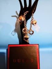 Image of New Guess Silvertone Three Hearts Love Charm Bracelet Valentines