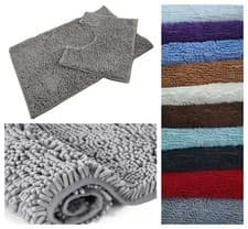 Image of Bath Mat Set 2 Piece Non Slip Chenille 1pc or with Toilet Pedestal