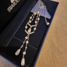 Image of Genuine Swarovski Double Strand Faux Pearl & Crystal Necklace .