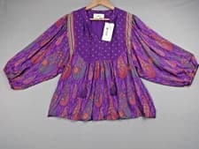 Image of ba&sh Blouse Women Medium Violet Paisley Boho Tassel BNWT Festival Top Holiday