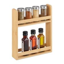 Image of Spice Rack Spice Herbs Standing Kitchen Storage Holder Bamboo 30.5x25.5x6.5cm