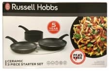 Image of Russell Hobbs 3 Piece Ceramic Starter Pan Set 24, 28cm Frying Pan 20cm Saucepan