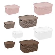 Image of Small, Medium & Large Diamond Plastic Storage Baskets with Lids | Home & Office