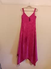 Image of M&Co Pink Leaf Print Dress Tie Belt Size 18 New Asymmetric Hankey Hem RRP £35