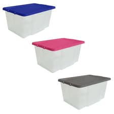 Image of 50L Plastic Storage Boxes with Colour Lids Quality Stackable Home Office Kitchen