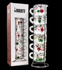 Image of 6 Bialetti Moka Character Porcelain Stackable Espresso Cups 60ml Coffee Cup