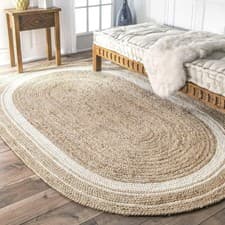 Image of Jute Rug Natural Carpet Mat Oval Farmhouse Jute Rustic Look Braided