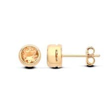 Image of 9ct Gold on 925 Sterling Silver Natural Citrine Round Solitaire Stud Earrings