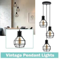 Image of 3 Pendant Ceiling Light Metal Basket Shade E27 Adjustable Cable Kitchen Hallway