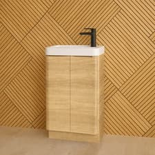 Image of Floor Standing 500mm Fluted Oak Basin Vanity Unit Bathroom Sink