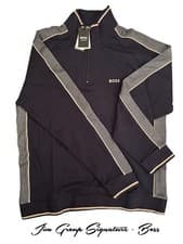 Image of Boss Tracksuit Jacket 1/4 Zip black with Grey stripes RRP £99