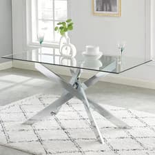 Image of Glass Dining Table 120x80cm Modern Kitchen Table Tempered Glass Chrome Legs