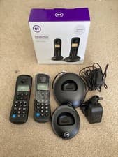 Image of NEW BT Everyday Cordless Twin Home Phone handset & base Black Call Block