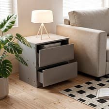 Image of 2 Drawers Grey Wooden Bedside Table Cabinet Nightstand Bedroom Storage Furniture