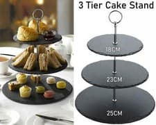 Image of 3 Tier Natural Slate Cake Stand Afternoon Tea Wedding Plates Party Tableware