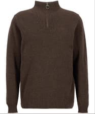 Image of BARBOUR MENS DARK OAK ESSENTIAL WOOL HALF ZIP SWEATER SOFT KNITWEAR JUMPER